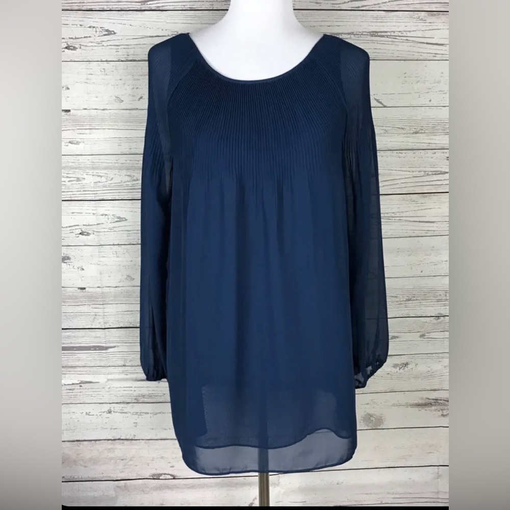 Cute Pleated Navy Chiffon Top
